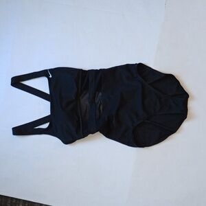 Med Nike Swim Solid Mesh V- Back One Piece Black Competition Swimwear Swimsuit
